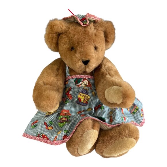 1994 Vermont Teddy Bear Company 17” Jointed Teddy in Apron & Bonnet - Picture 1 of 5
